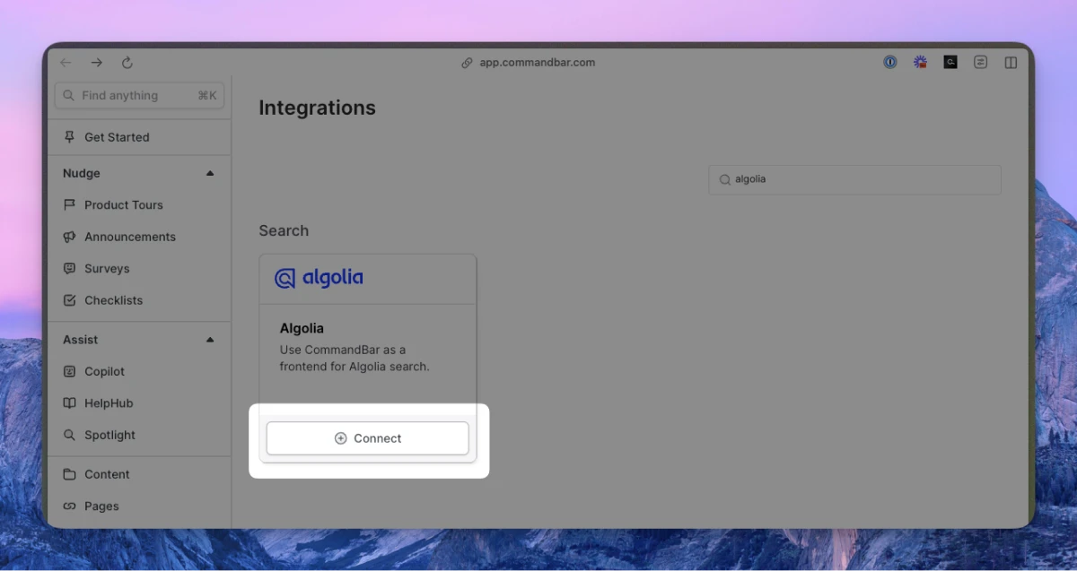 Connect Algolia integration