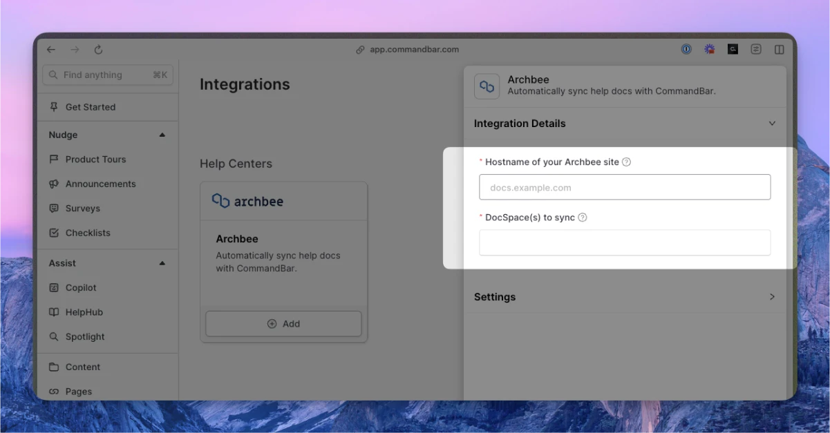 Archbee integration inputs