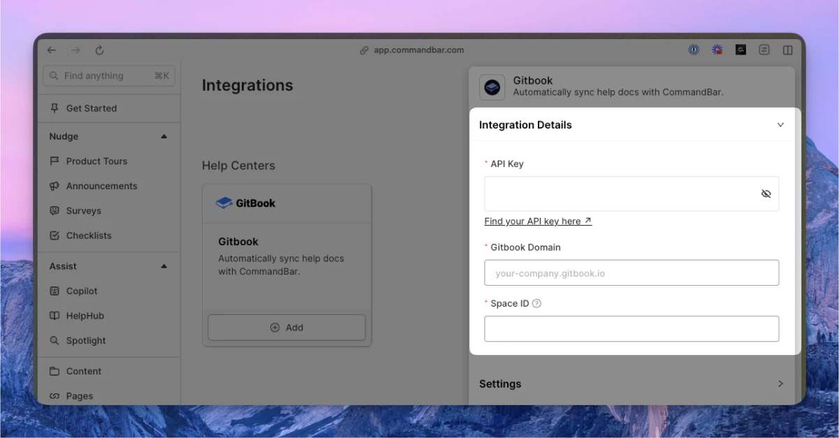 GitBook integration inputs