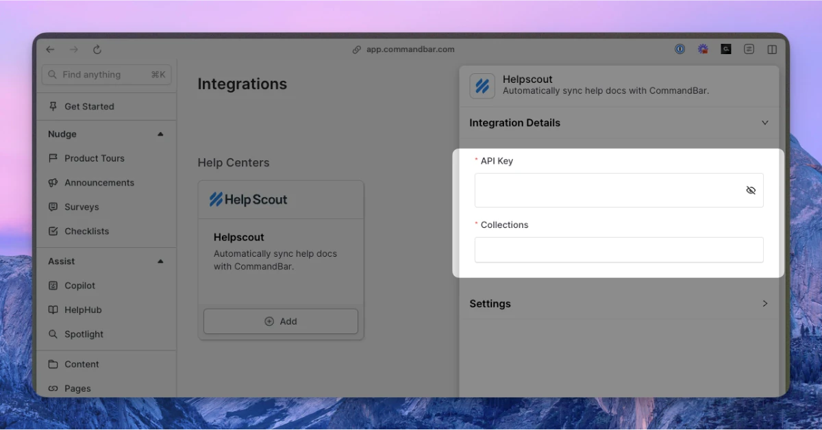 HelpScout integration inputs