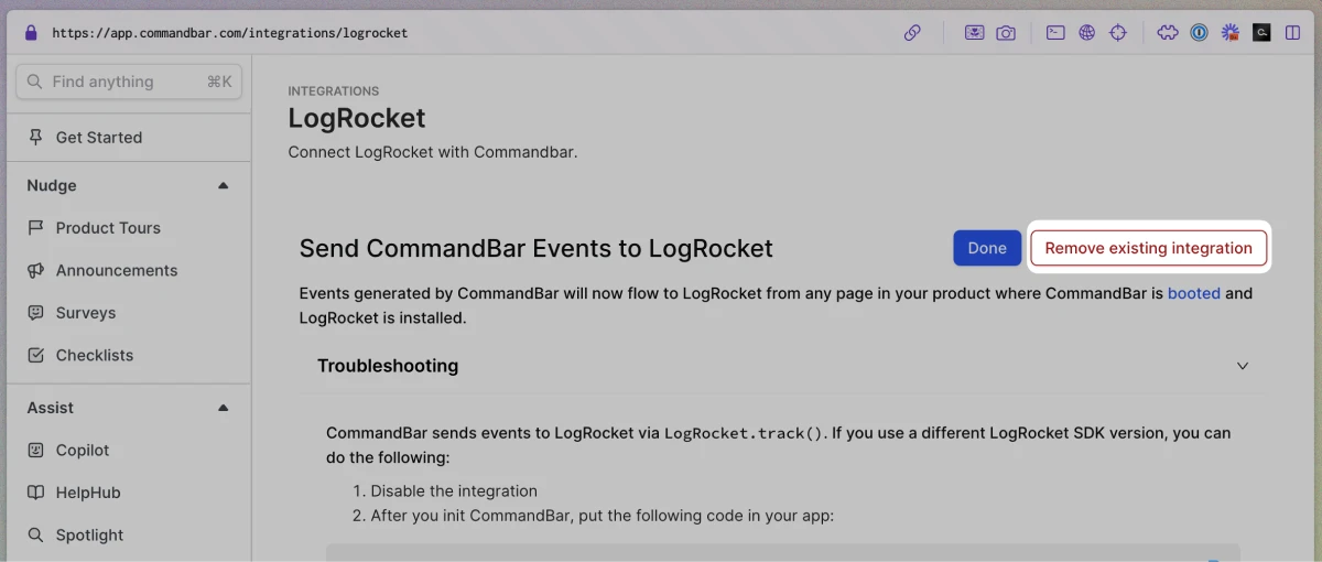 Disabling the LogRocket integration