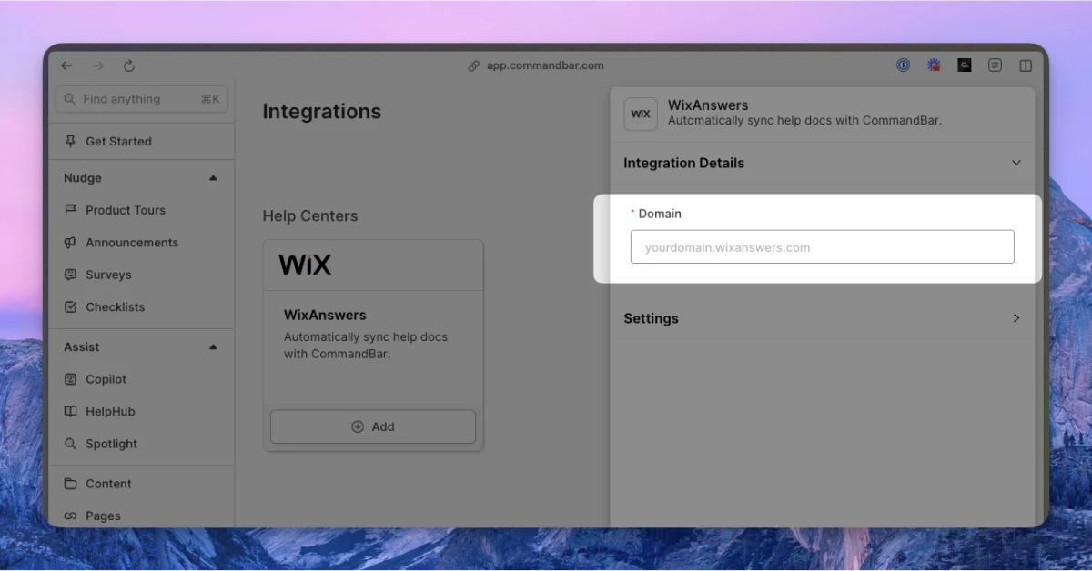 WixAnswers integration domain
